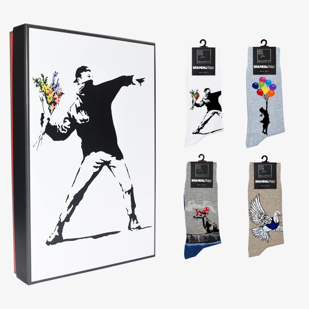 Kunstsocken: Geschenkbox "Banksy - Graffiti Flower Bomber", 4 Paare |  Accessoires für Koeln