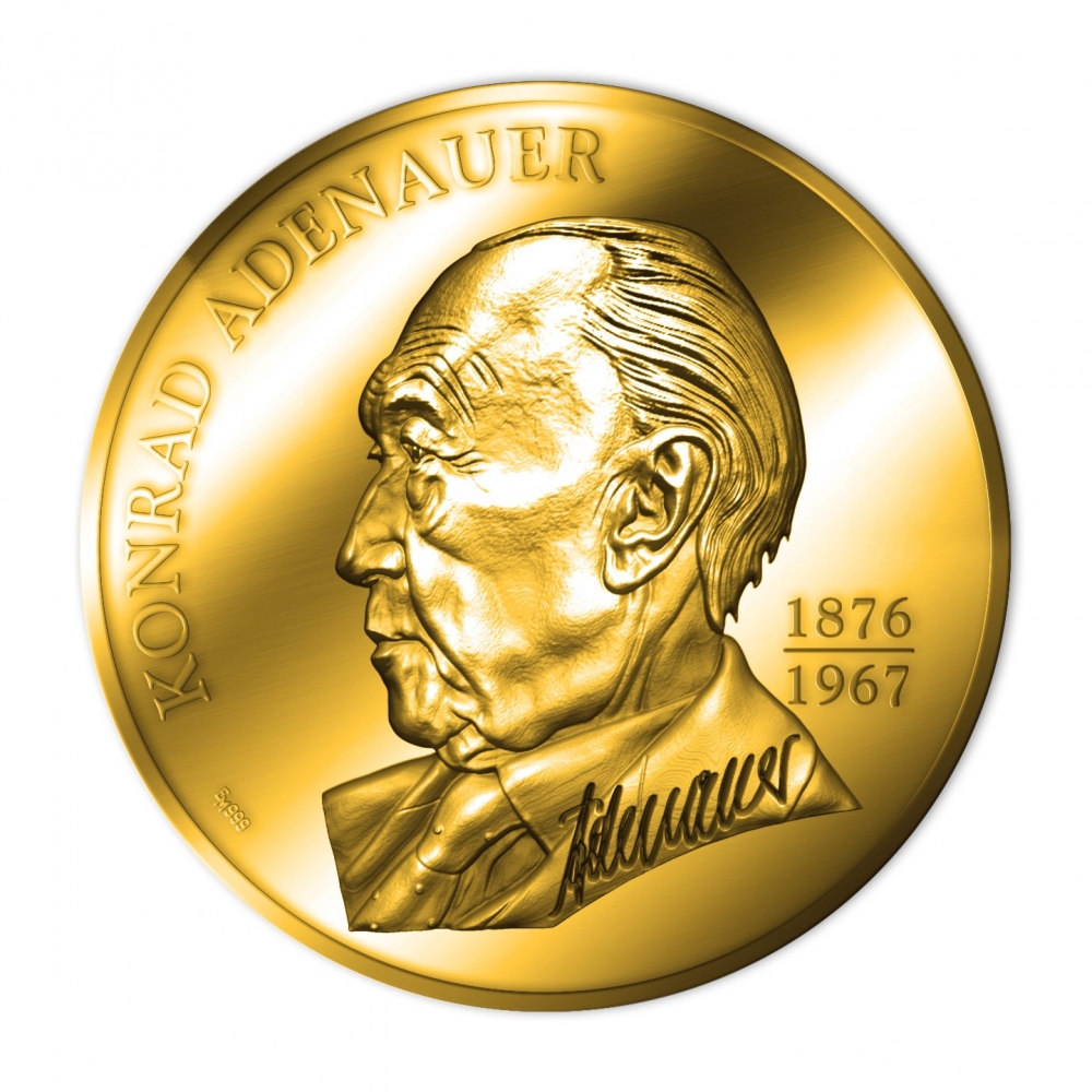 Sonderprägung: Konrad Adenauer Medaille 50. Todestag in Feinsilber oder  Feingold | Muenzen fuer Koeln