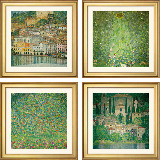 4 Landschaftsbilder im Set, Gustav Klimt (Malcesine, Sonnenblume,  Apfelbaum, Kirche in Cassone) | Freizeit